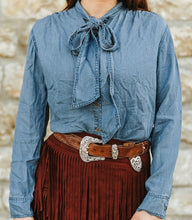 Load image into Gallery viewer, Denim Bow Tie Blouse
