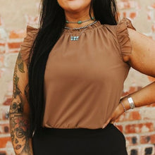 Load image into Gallery viewer, Camel Ruffle Sleeve Top
