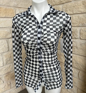 Mesh Checkered Button Down