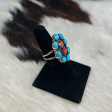 Load image into Gallery viewer, Red Spiny &amp; Turquoise Cluster Ring
