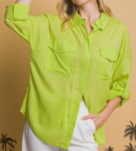 Lime Linen Button Down