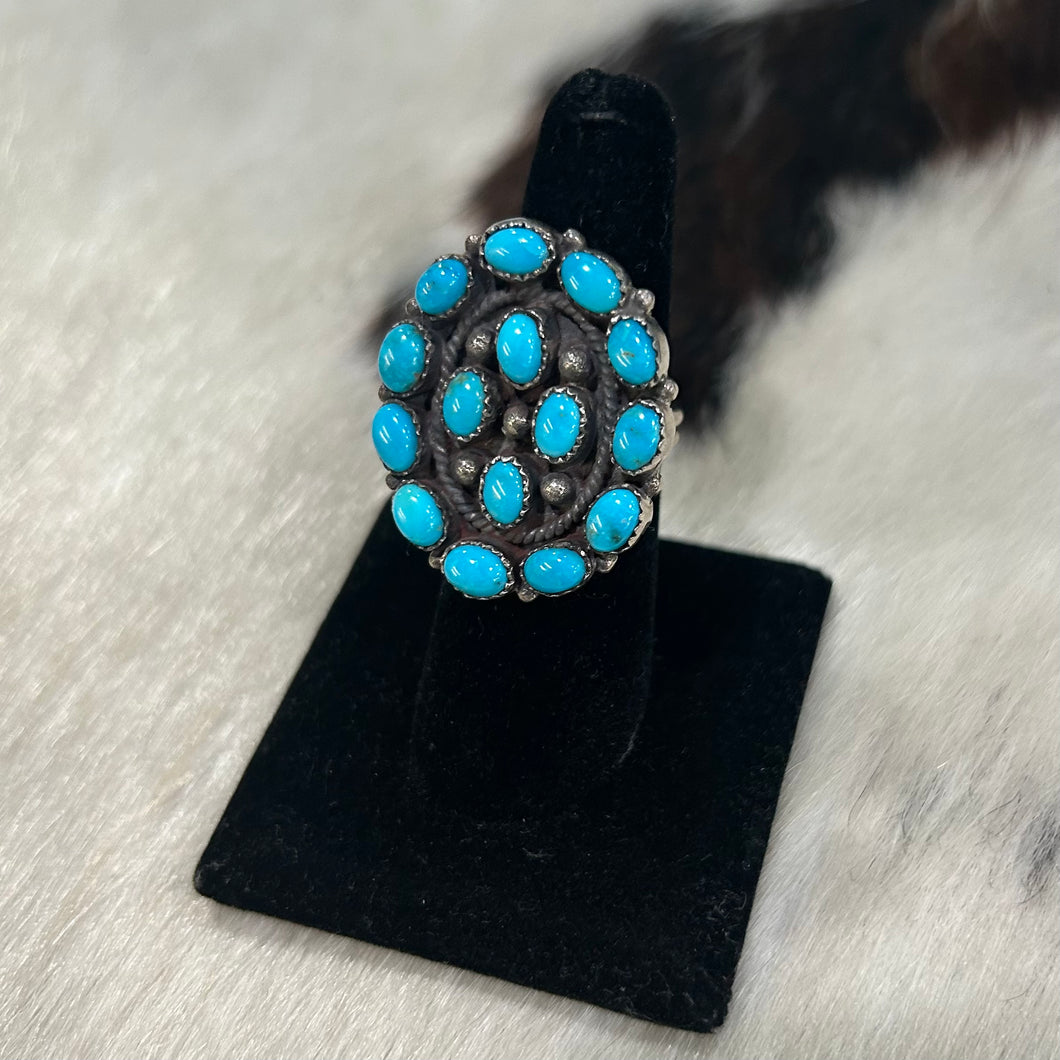 15 Stone Turquoise Cluster Ring