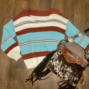 Turquoise and Rust Sweater