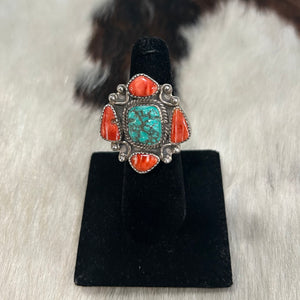 Vintage Red Spiny & Turquoise Ring