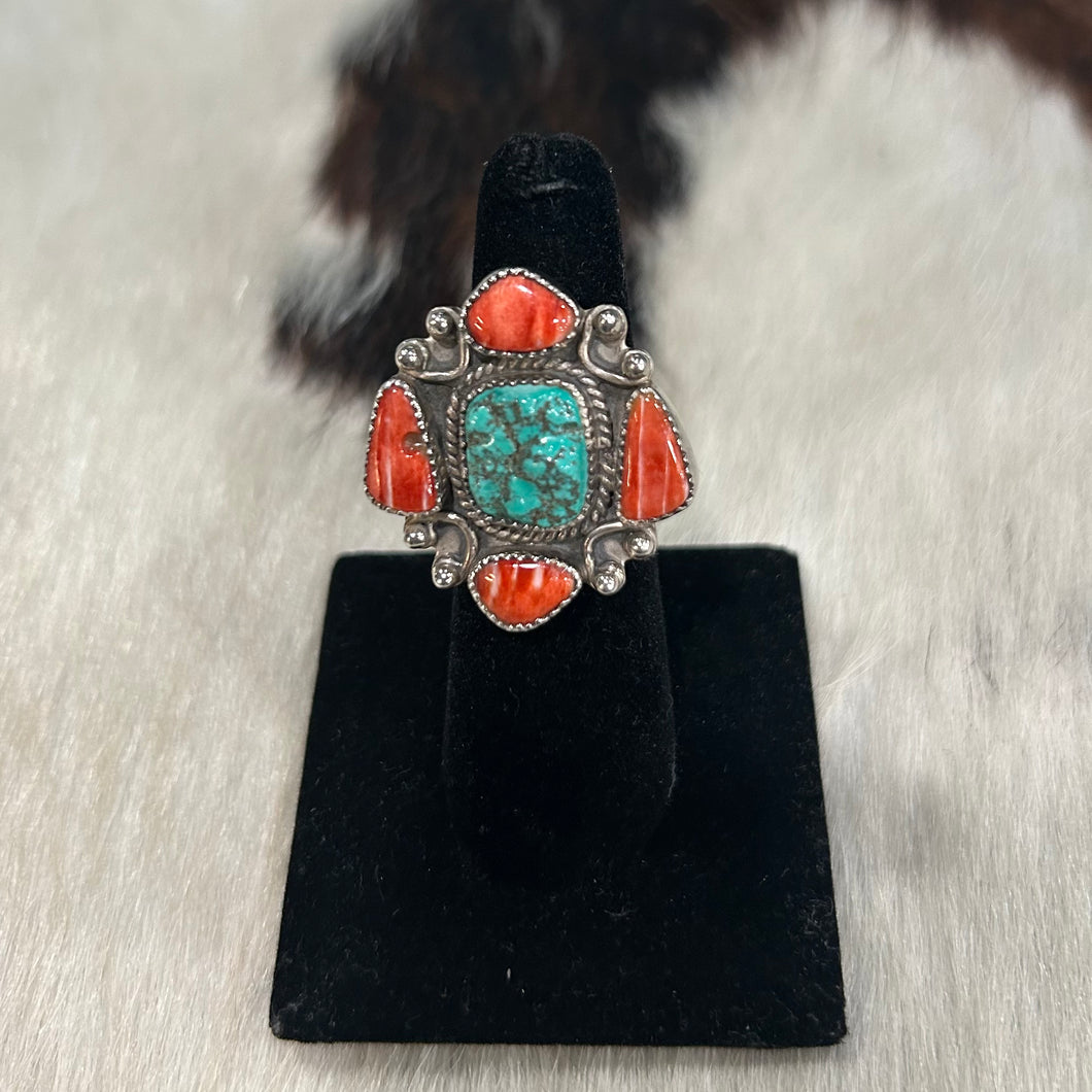 Vintage Red Spiny & Turquoise Ring