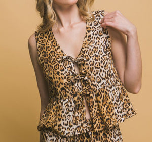 Leopard Front Tie Vest
