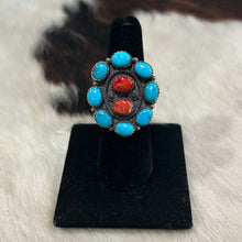 Load image into Gallery viewer, Red Spiny &amp; Turquoise Cluster Ring
