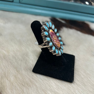Spiny Oyster & Turquoise Cluster Ring