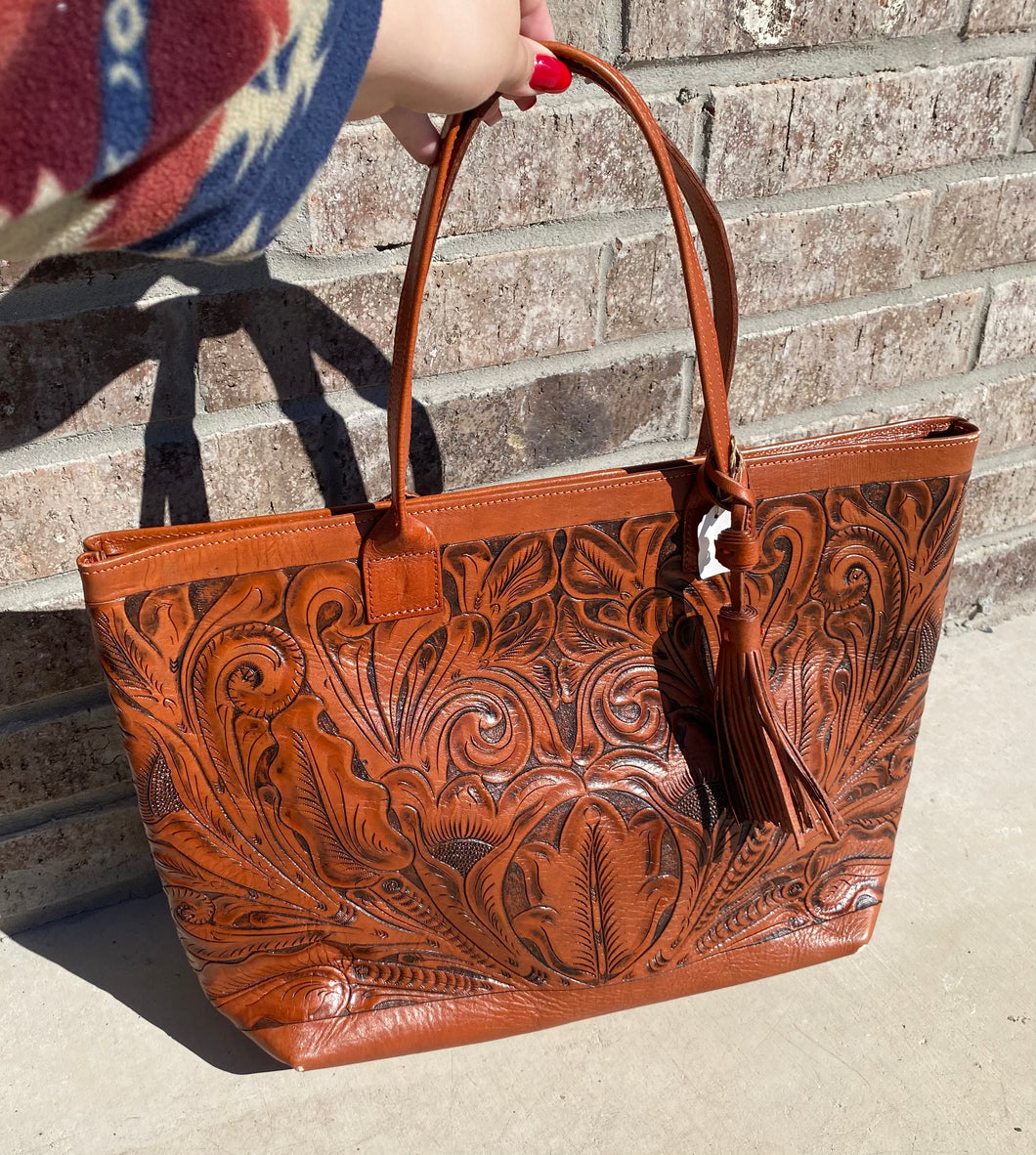 Caramel Tooled Tote