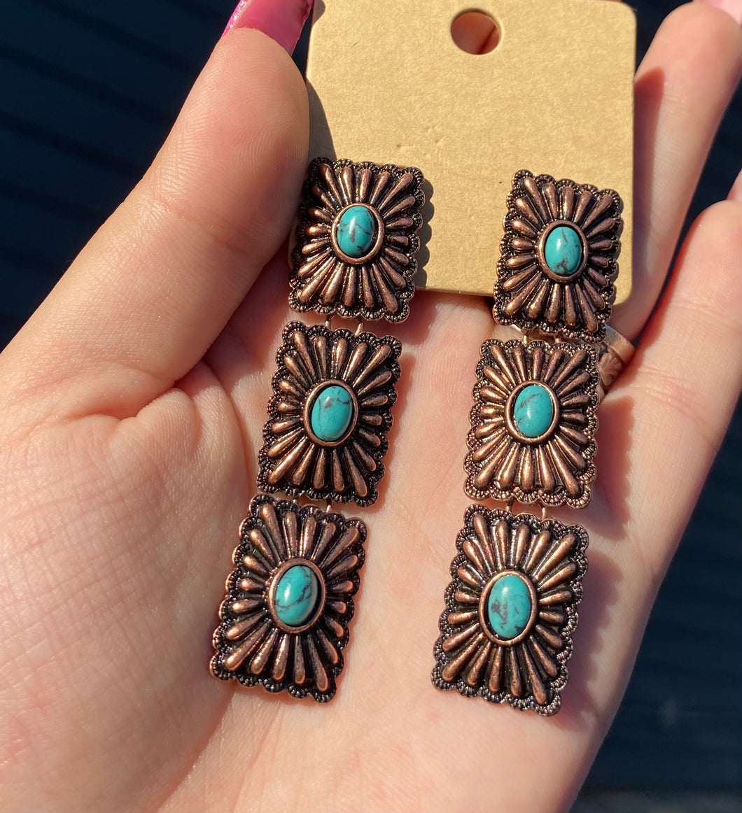 Bronze Concho Dangle Earrings