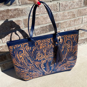 Blue Tooled Tote