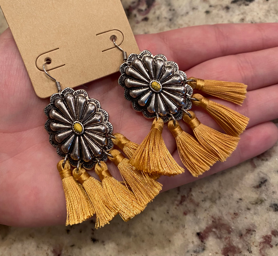 Yellow Concho Tassle Earrings