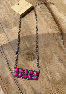 Pink Stone Cluste Bar Necklace
